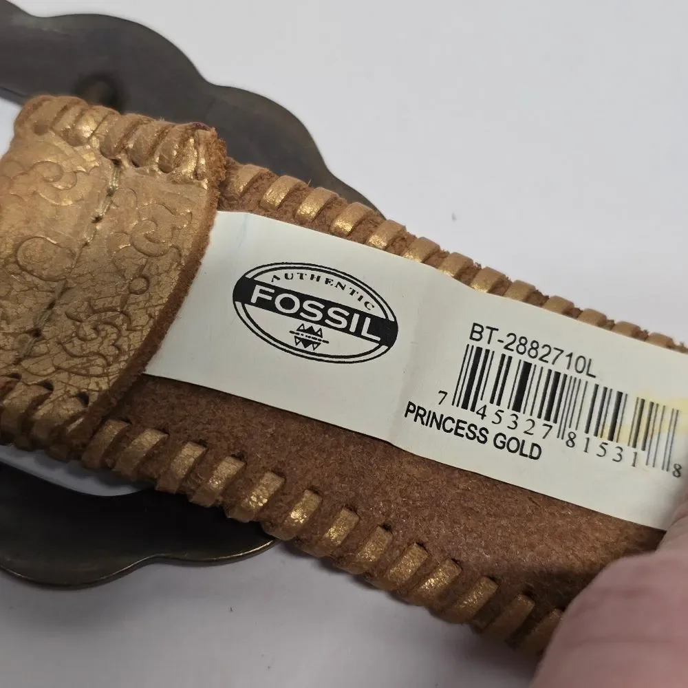 Fossil Gold Leather Princess Embossed Studded Rhinestone Embellished Belt Size L